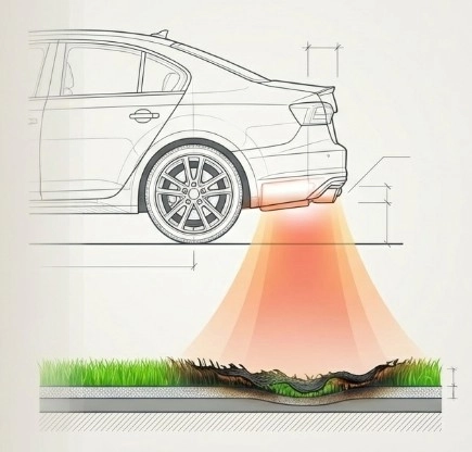 The heat from the muffler melts the grass | エシカル人工芝なら株式会社GreenDesign マフラーの温度で人工芝が溶ける